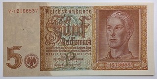 Deu 220b/Ro 179b Reichsbanknote 5 Reichsmark 01.08.1942 Kn.8stellig