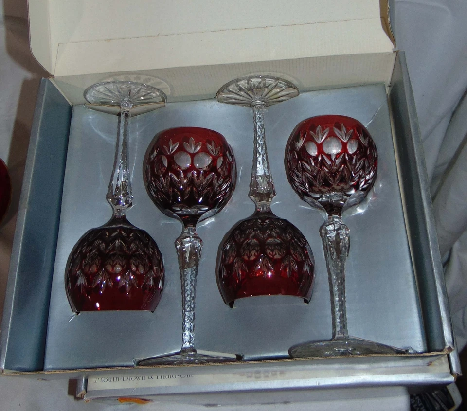 8 Legends by Godinger Dynasty Red Cranberry Cut Glass Crystal Wine Hock Stem MIB - Image 3 of 4