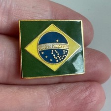 Vintage Brazil Flag Enamel Lapel Pin Ordem Progresso Brazilian NOS Souve