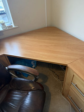 Oak-Effect Corner Office Desk , 3-Drawer Pedestal and 2-drawer filing cabinet.