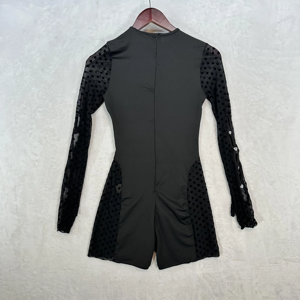 Body Mujer Pequeño Negro Manga Larga Lunares Malla Recorte Corazones Club Baile Foto 3 de 4