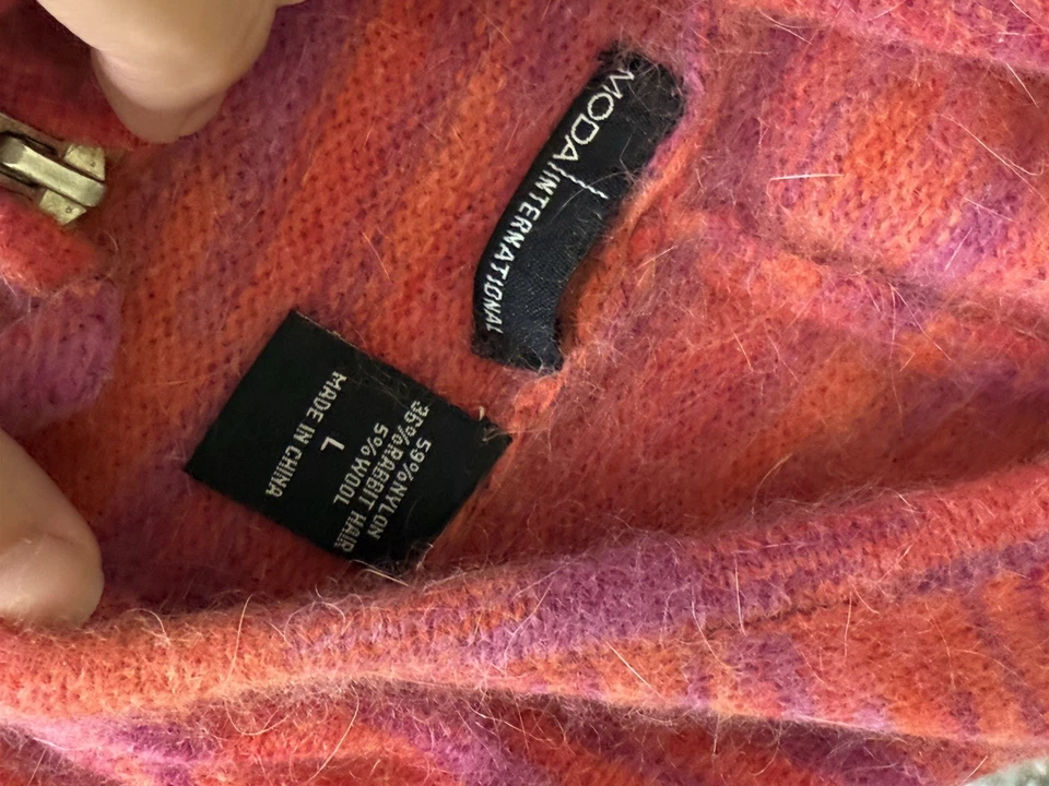 Suéter con Capucha MODA International Pelo de Conejo Lana L Rosa Brezo Suave Cremallera Completa Foto 3 de 4