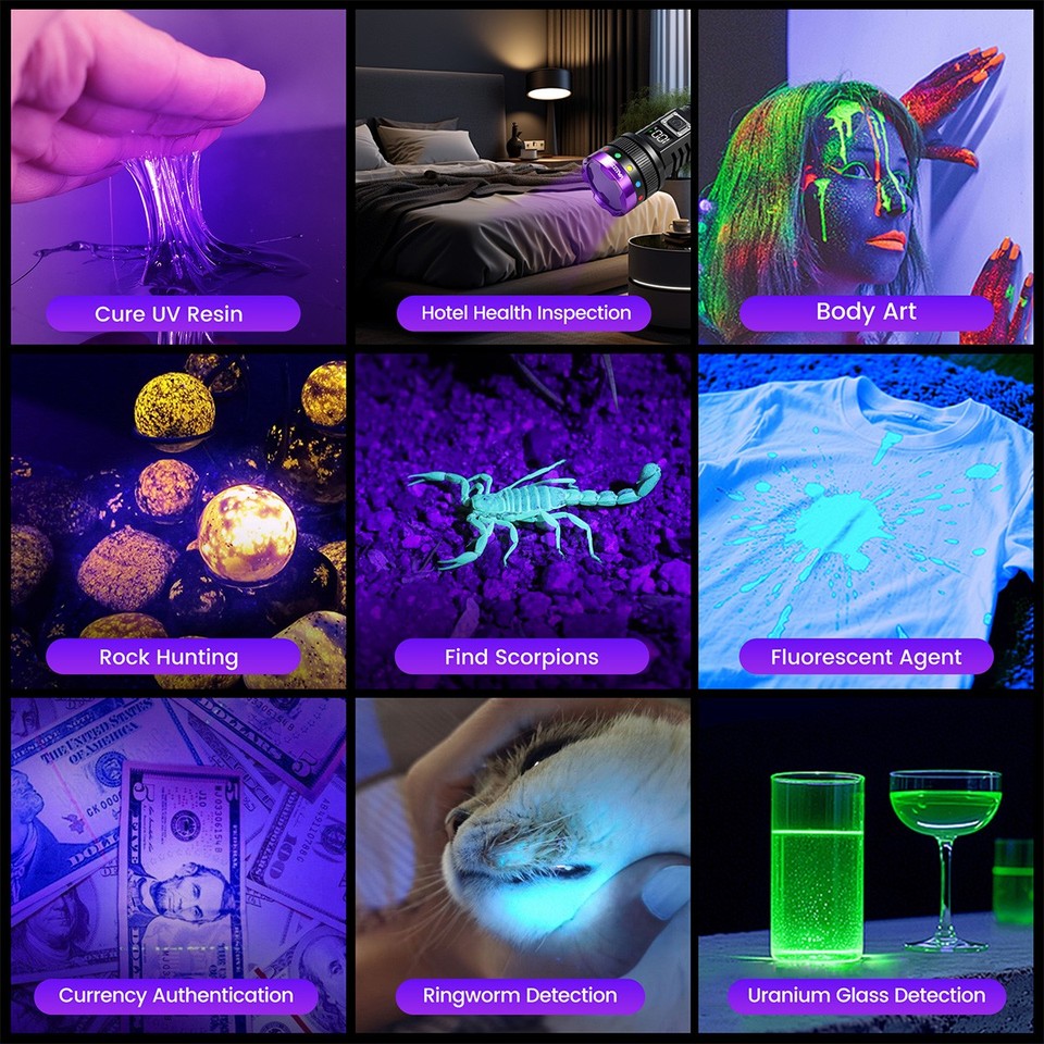 Usb Light Cable USB Rechargeable UV Torch, 30W 365nm Black Light Portable Detector ...