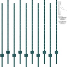 Uimoso 5 Feet Fence Post 10 Pack 5ft Heavy Duty Metal Fence Posts Green