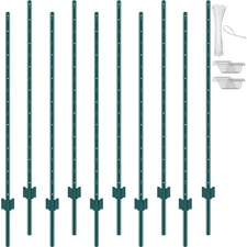 Uimoso 5 Feet Fence Post 10 Pack 5ft Heavy Duty Metal Fence Posts Green