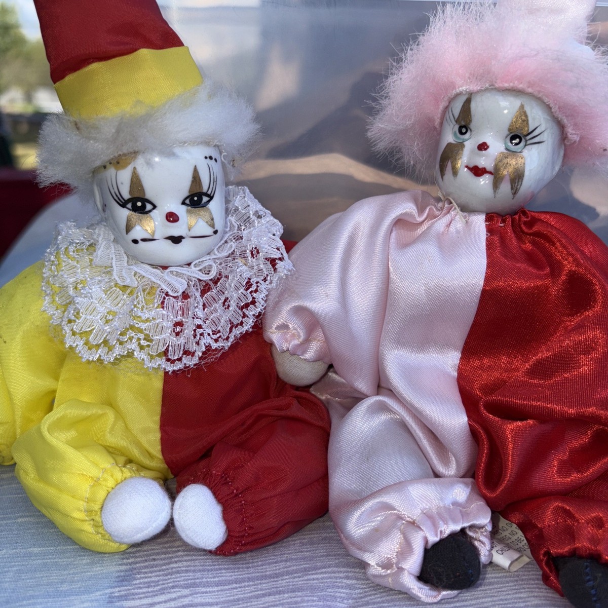 Set Of 2- Vintage Artmark Porcelain Clown Doll 9” - Made In China