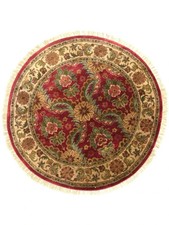 4x4 Round Hand Knotted Wool Rug - Floral Mughal Style Rug - Free US Shipping