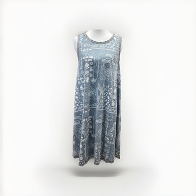 hem & thread Blue Paisley Sleeveless A-Line Knee Length Dress Round Neck Size M