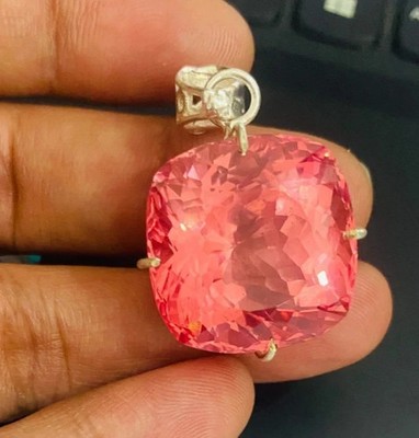 Gravitygems Anhänger Charm 925 Silber Kissen-Schliff Padparadscha Saphir 25 Ct