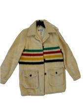 VTG Hudson Bay Canada Blanket 100 Wool Coat Jacket 60s/70s Stripe Sz Medium