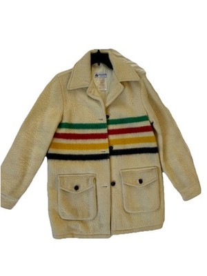 VTG Hudson Bay Canada Blanket 100% Wool Coat Jacket 60s/70s Stripe Sz Medium