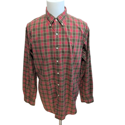 Ralph Lauren Hemd Classic Fit XL Kariert Rot Khaki Logo Grün Langarm