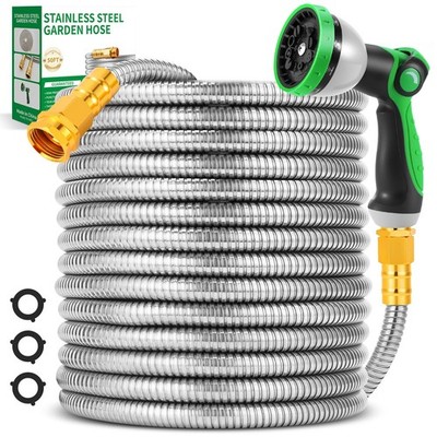 Garden Hose 50FT, Flexible Stainless Steel Metal Water Hose with 10Function N...