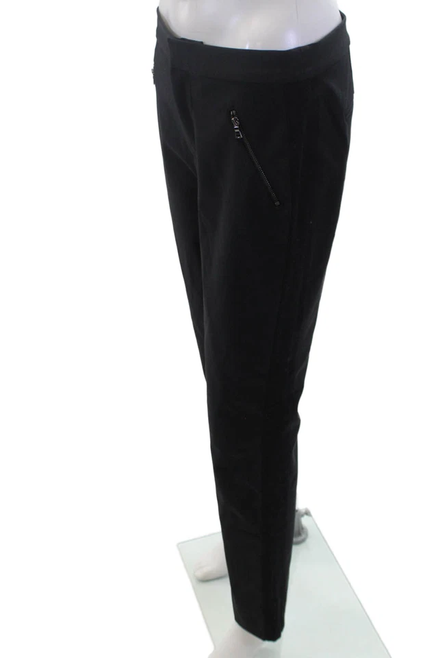 Pantalones Rebecca Minkoff para mujer con cremallera tiro medio pierna recta negros talla 8 Foto 2 de 4