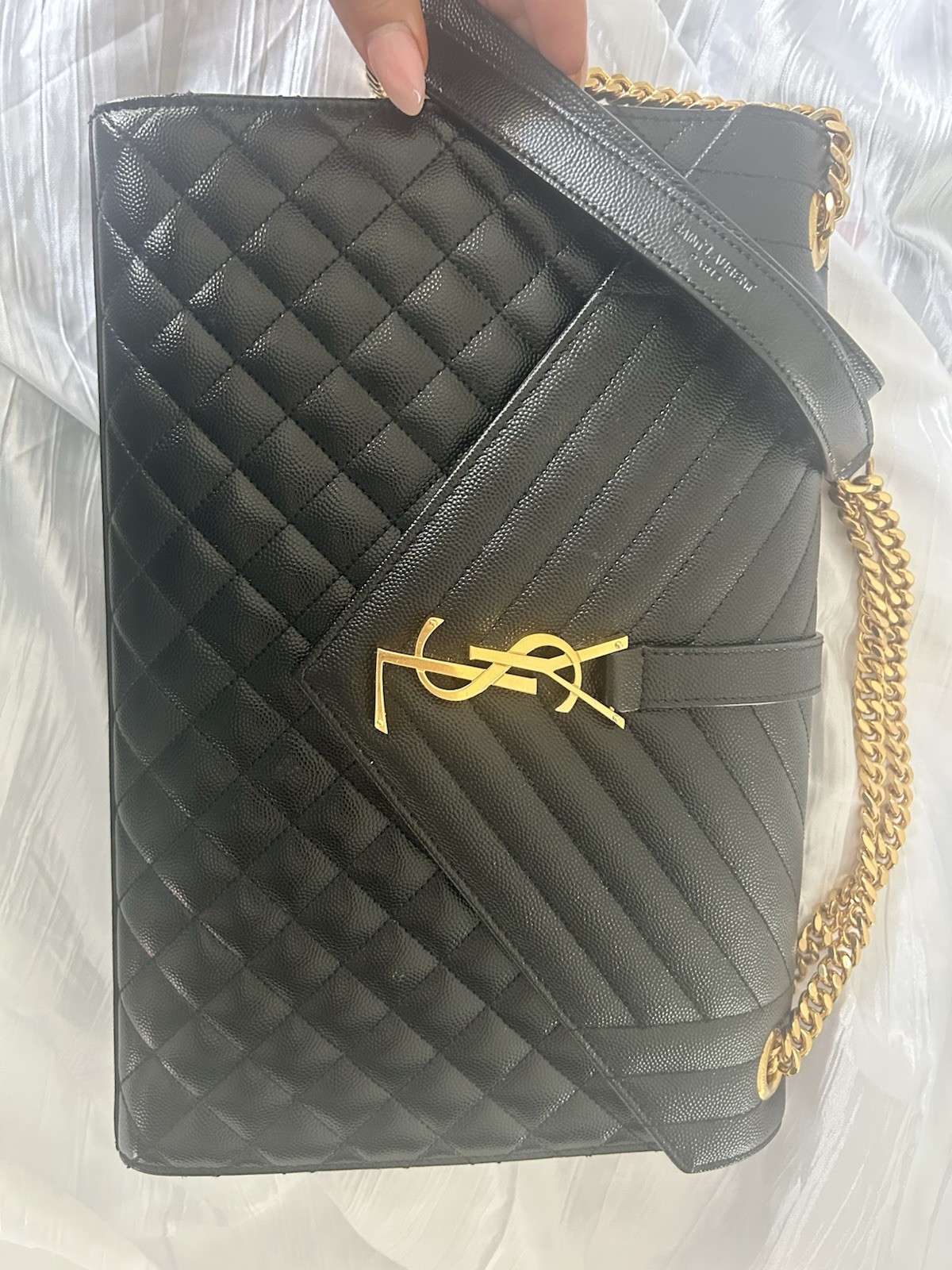 Borsa a tracolla Saint Laurent College bronzo ferramenta media pelle nera