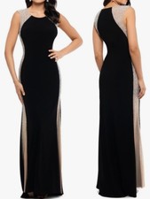 Xscape Caviar Beded Maxi Dress 8 Black Beige Sheer Formal Special Occasion Gown