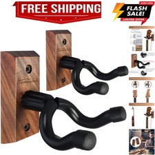 Guitar Wall Mount 2 Pack, Black Walnut Wood Guitar Hanger, U-Shaped Guitar Wa...