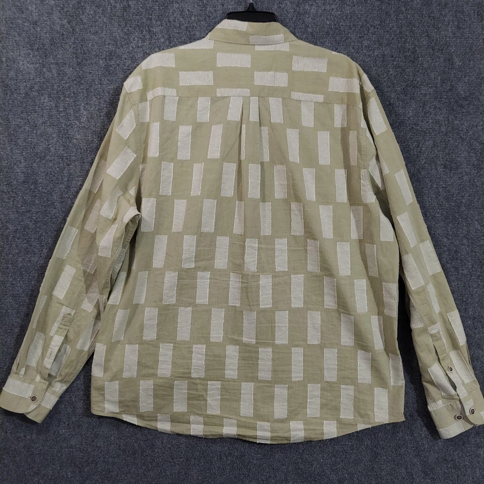 Camisa 32 Bar Azul Para Hombre XL Manga Larga Verde Algodón Seda Estampado Geométrico Foto 3 de 4