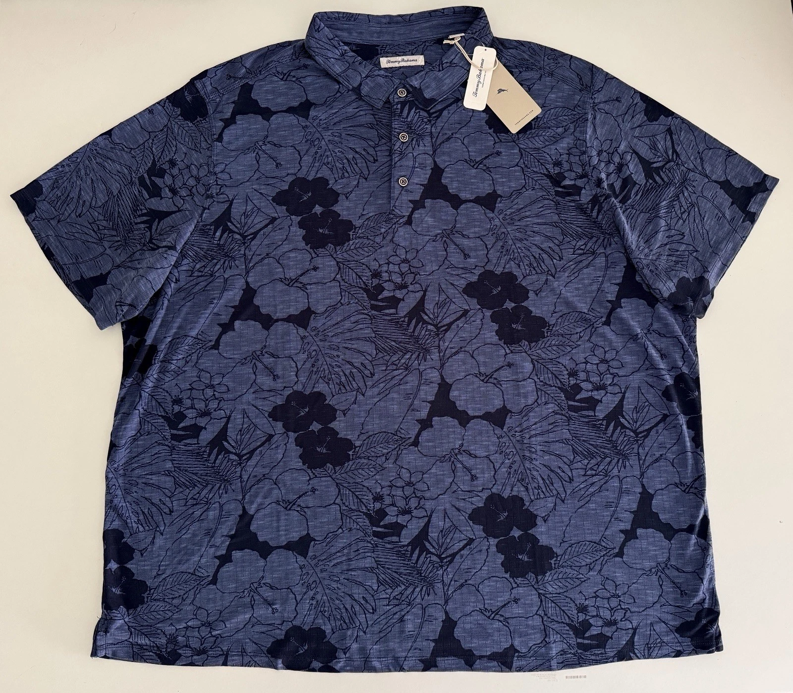 Tommy Bahama Men Big Tall Sport Miramar Polo Top 4XLB Navy Blue Ocean Deep F7