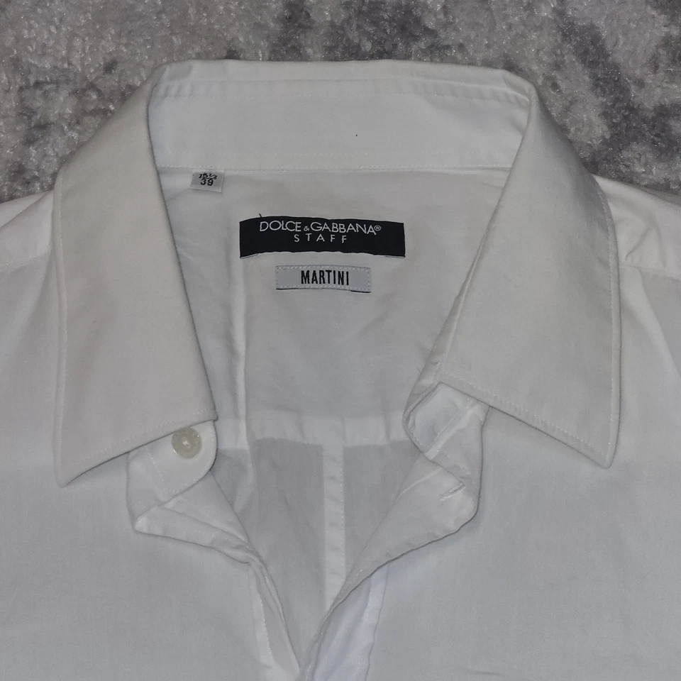 Camisa de vestir Dolce & Gabbana Staff para hombre 15,5/39 blanca con botones puño francés Foto 2 de 4