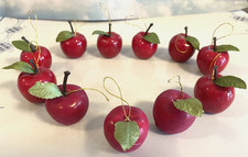 Set Of 11 Vintage Red Apple Christmas Ornaments Hanging Faux Lacquered 2.25