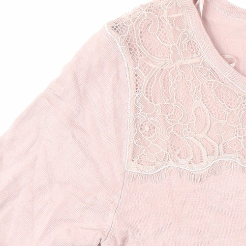 Lipsy Womens Pink Round Neck Herringbone Viscose Pullover Jumper Size 12 - Lace - Picture 6 of 10