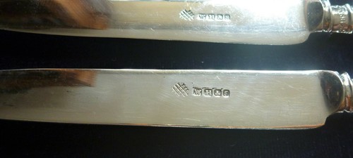 ANTIQUE ESTATE HALLMARKED STERLING SILVER HANDLED PATE KNIVES C1920 ST # 19160 - Picture 6 of 8