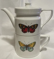 Portmeirion Botanic Garden Harmony Porcelain Tea for One 10oz Butterfly Motif