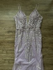 Women  s V-Neck Full Length Prom Sequin Tie Back Purple Lavender Sparky Dress Sz8