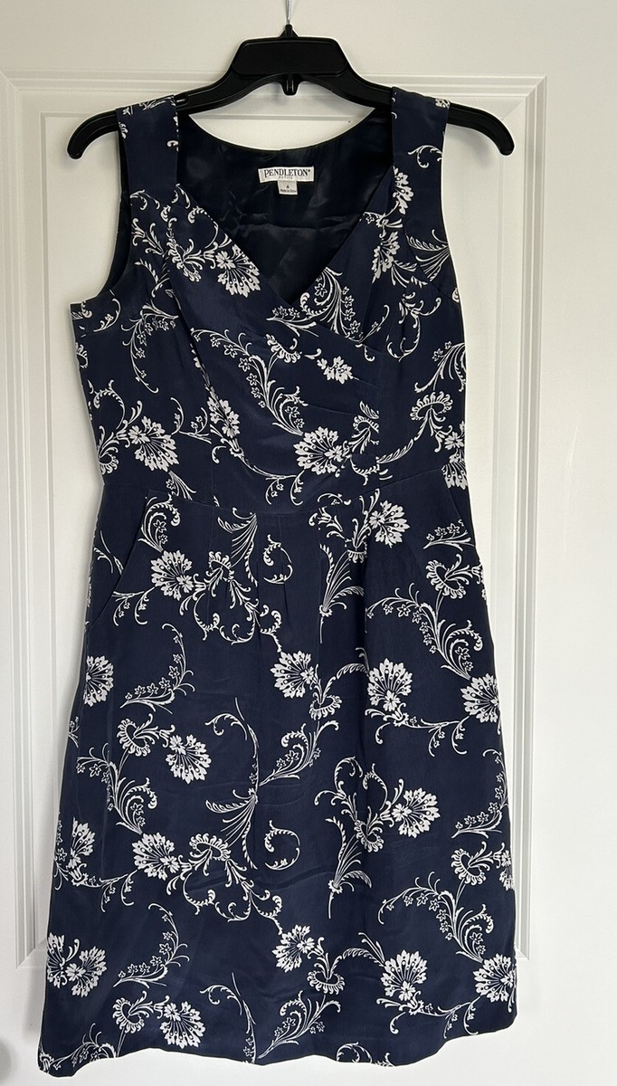 pendleton silk dress Pendleton 100% Silk Sheath Dress Women's Size 8 Sleeveless Lined Zip  Classic