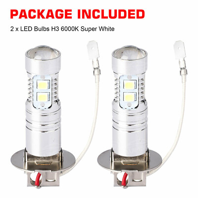 2x H3 LED 100W Extremely Bright 6000K Cool White Fog Light Lamp Driving Bulbs