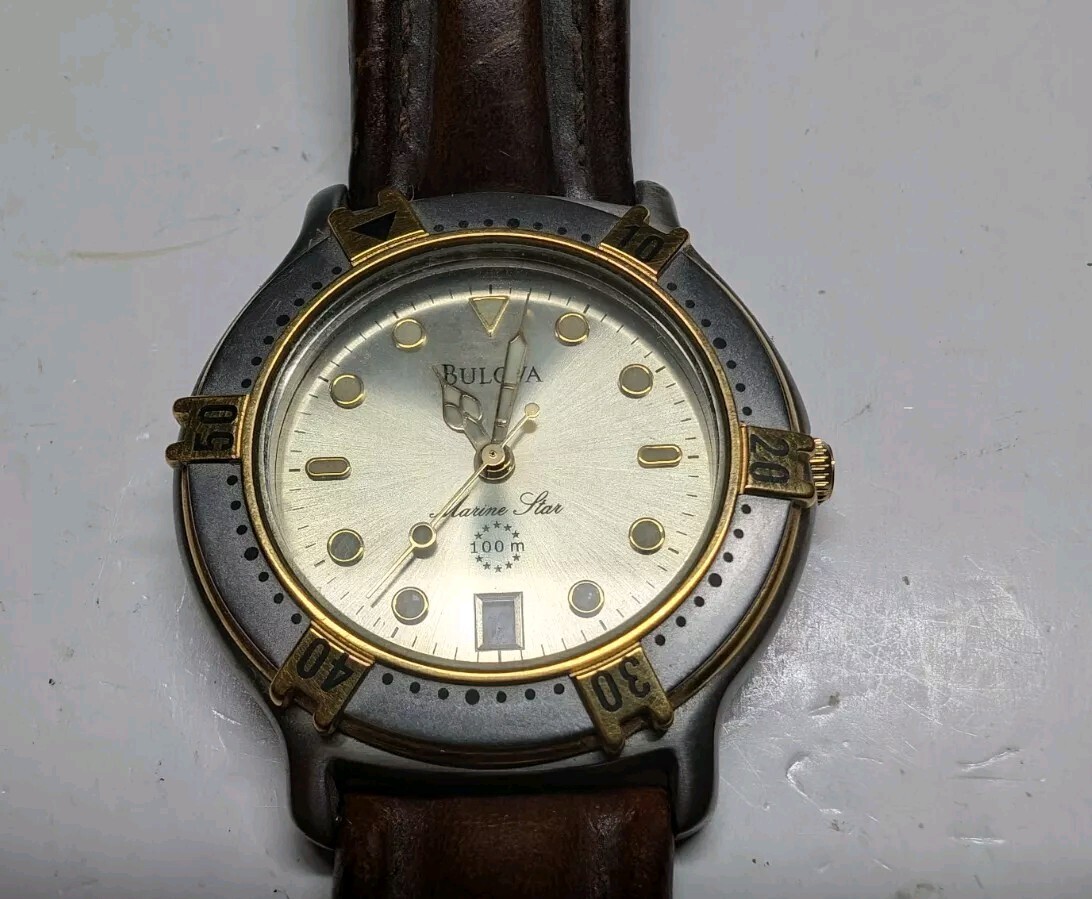 Vtg BULOVA Marine Star 100M WR Men's watch Gold Dial 90B50 Vtg BULOVA Marine Star 100M WR Men's watch Gold Dial 90B50