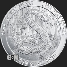 5oz 2025 NEW - YEAR OF THE SNAKE - 5 oz .999 FINE SILVER BU ROUND