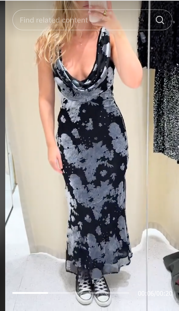 ZARA BNWT LONG VELVET DRE ALL SIZES REF. BLUE/BLACK | 4772