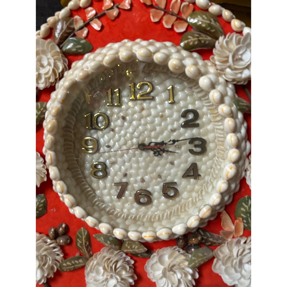 Seashell Wall Clock large red rare unique handmade sheng bang 24” large boho sea - Image 3 of 4