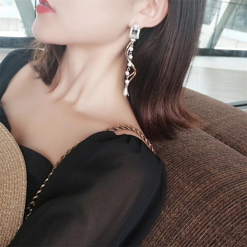 Fashion Rhinestone Crystal Pearl Nightclub Earrings Lady Personality Jewelry - Picture 12 of 26