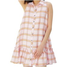 Anthropologie Maeve Flounced Mini Swing Dress size XS in Pink Plaid