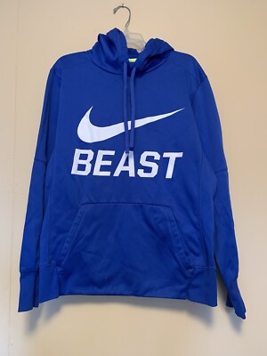 Nike Beast Men M Hoodie Therma Fit Pullover Center Swoosh Blue