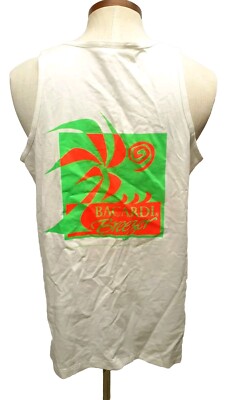 Vintage Bacardi Breezer Tank Top XL L Neon T Shirt Cotton Rum White Green Orange