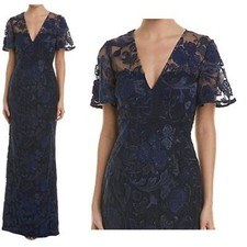 NWT Carmen Marc Valvo Gown Sz 4 $425 Infusion Blue Sequin Embroidered Illusion