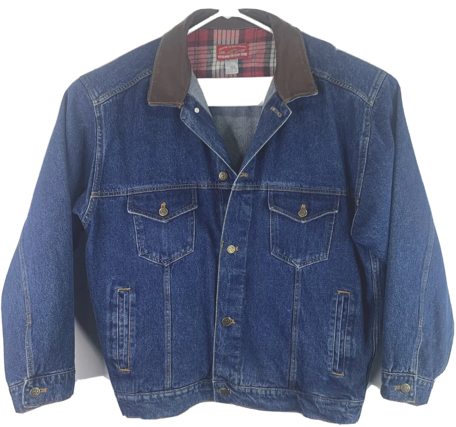 Vintage Marlboro Mens Jean Denim Jacket Leather Colla… Gem