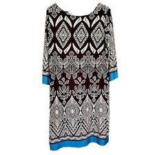 Black & White Dress Size M Long Sleeve Boat Neck Blue Accents Cathy Daniels