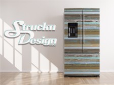 Barn Style Rustic Planks Wood Blue Tan Fridge Freezer Wrap Side Door Vinyl Decal