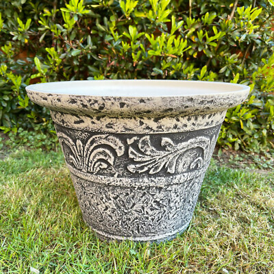 Stone Effect Round Planter Plastic Outdoor Garden Plant Flower Pot Large  40cm | eBay