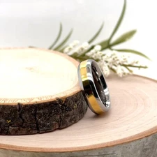 Two Tone Mixed Metal Tungsten Ring 6mm High Polished Silver & Gold Plated Band