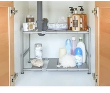 Seville Classics Under-The-Sink Adjustable Nickel 2-Tier Kitchen/Bath Organizer 