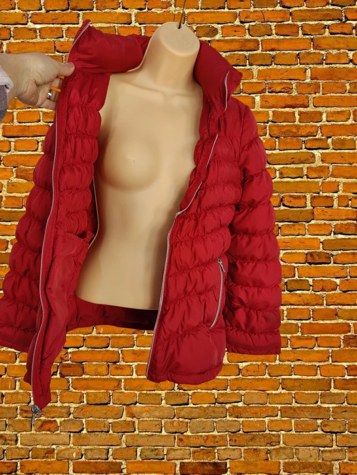 KENNETH COLE REACTION RED PUFFER JACKET COAT MEDIUM WOMENS PADDED DOWN HOODED M - Image 3 of 4