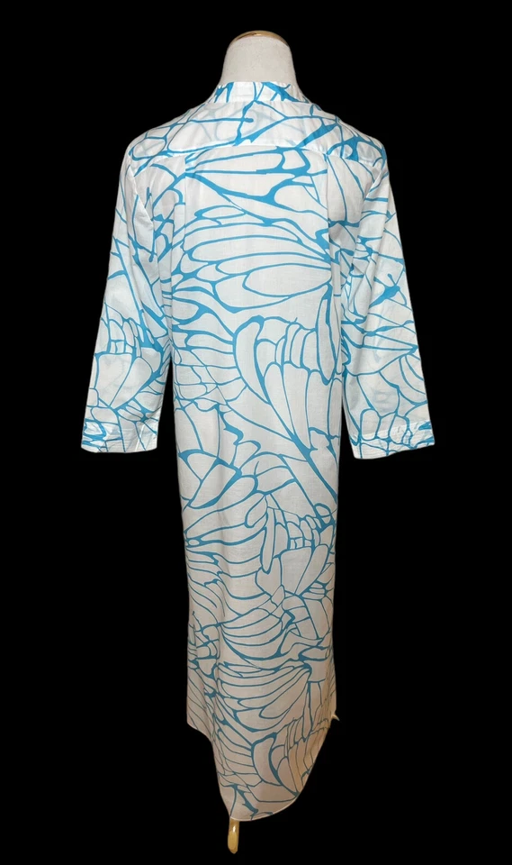 Traje de baño Natori talla S cubre bata de caftán pulóver bolsillos estampado azul algodón Foto 4 de 4