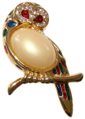 Broche Fabergé Style Hibou, Bijou Russe Doré, Perle Imitation, Unisexe