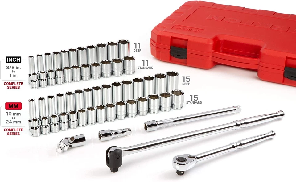 1/2 Inch Drive 6-Point Socket and Ratchet Set with Case (57-Piece) - Image 3 of 4